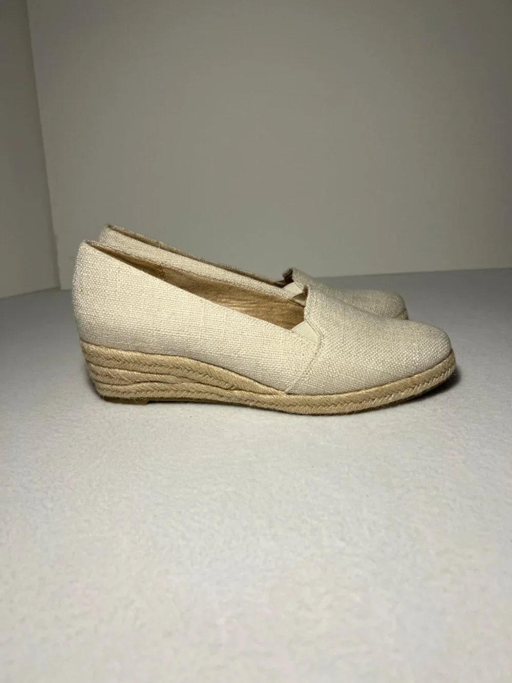 LifeStride Women's 9.5W Kamilla Mid Wedge Heel Espadrilles Linnen Slip-on Loafer